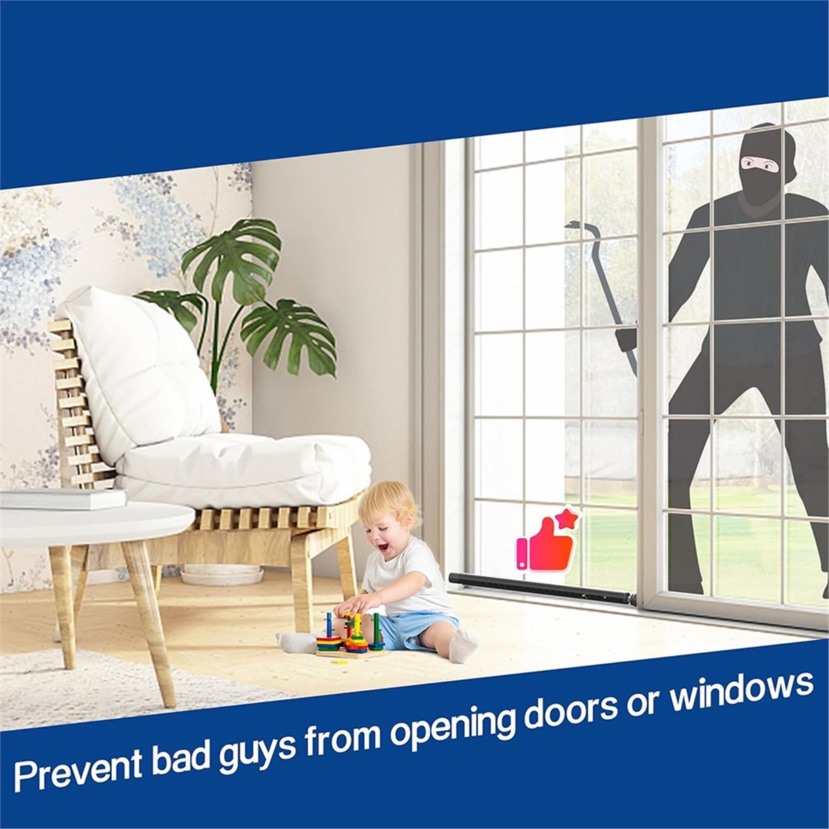 Home Security Bars - A20I บาร์รักษาความปลอดภัยประตูบานเลื่อน 17-50 นิ้ว ปรับได้พร้อมปลายยาง, บาร์ล็อคประตูบานเลื่อน,