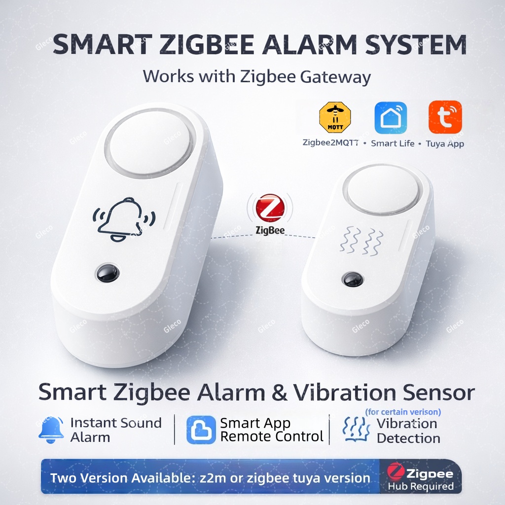 Home Security Lights - ไซเรนเตือนภัย Zigbee พร้อมระบบตรวจจับการสั่นสะเทือน ไฟกระพริบ และเสียงเตือน สำหรับระบบรักษาความปลอดภัยภายในบ้าน