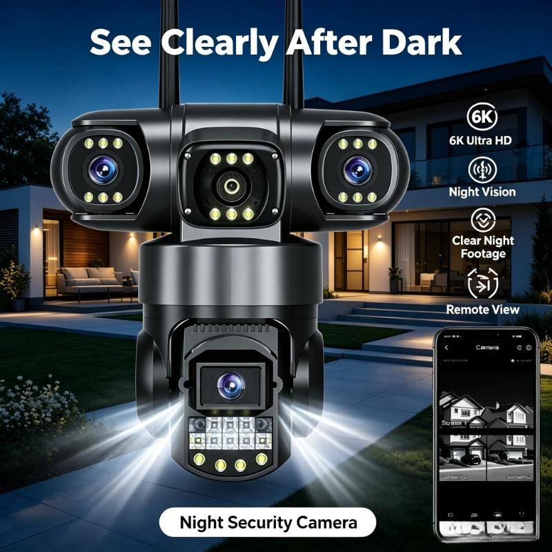 Home Yard Security Cameras - กล้องวงจรปิด 4G Wifi แบบ 3 เลนส์