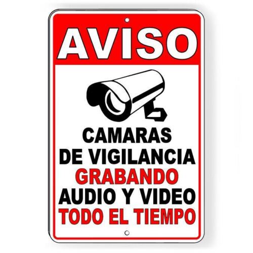 Home Yard Security Cameras - ป้ายโลหะวินเทจภาษาสเปนพร้อมข้อความเตือนกล้องวงจรปิด ตกแต่งผนังสำหรับสวน ร้านค้า และบ้าน