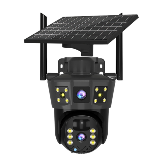 Home Yard Security Cameras - กล้องรักษาความปลอดภัยพลังงานแสงอาทิตย์พร้อมแผงโซลาร์เซลล์ กล้องรักษาความปลอดภัยแบบเลนส์คู่สำหรับภายนอกอาคาร กล้องรักษาความปลอดภัยแบบไร้สาย WiFi สำหรับเจ้าของบ้าน สนามหญ้า