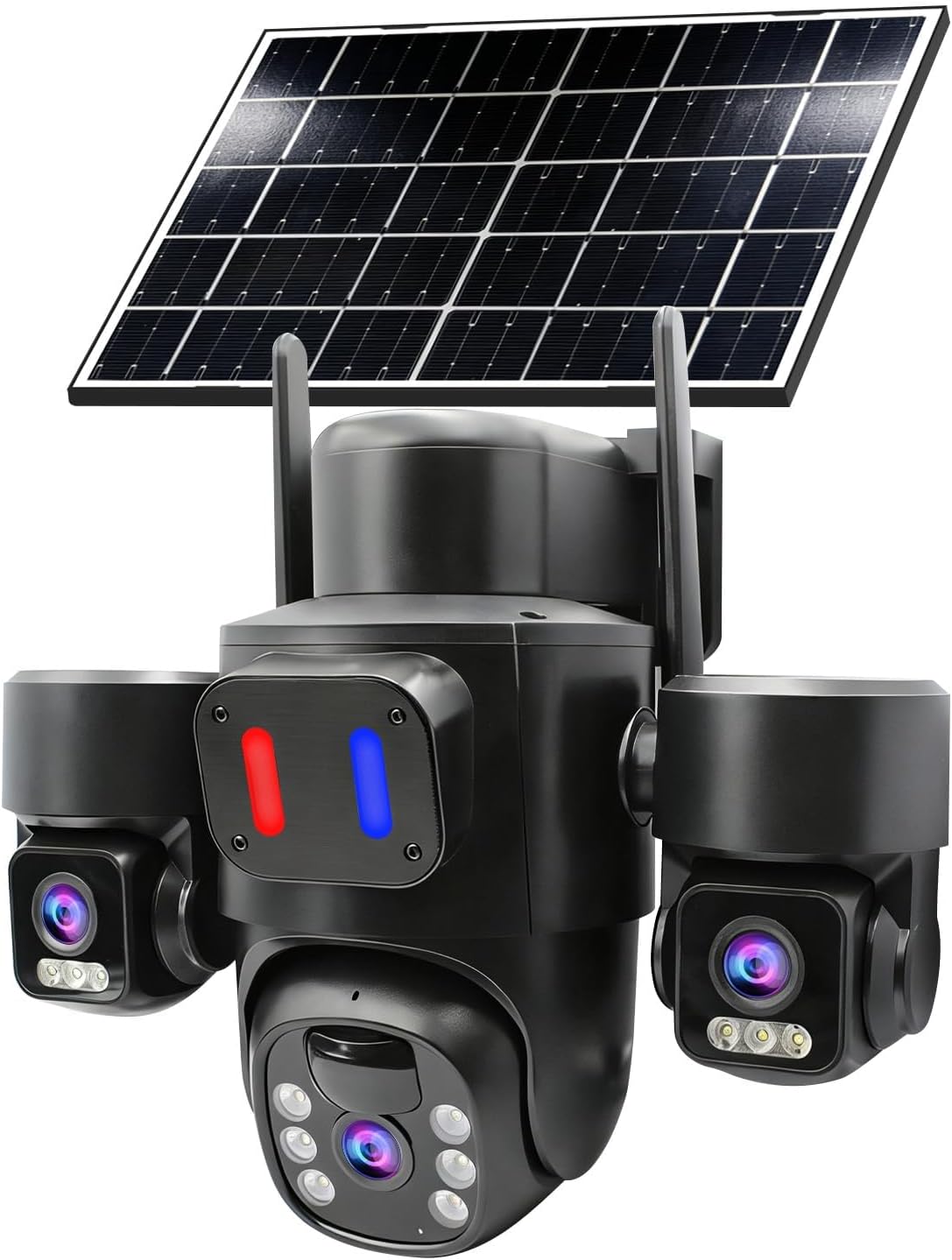Home Yard Security Cameras - กล้องรักษาความปลอดภัยพลังงานแสงอาทิตย์กลางแจ้งพร้อมเลนส์สามตัว PTZ 360 ° การครอบคลุม, การมองเห็นในเวลากลางคืนแบบสี,