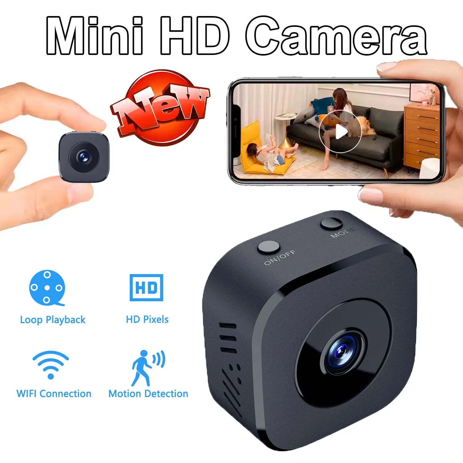 Home Security Camera - กล้องรักษาความปลอดภัยมินิฟูลคัลเลอร์ไนท์วิชั่นความละเอียดสูงอินเตอร์เน็ตไร้สายมอนิเตอร์กันน้ำตรวจจับการเคลื่อนไหวการเฝ้าระวังสมาร์ทโฮม