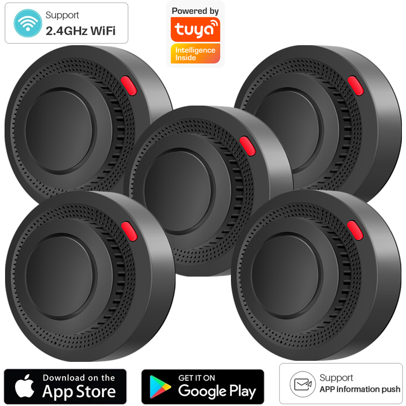 Home Security Kitchener - เครื่องตรวจจับควันแบบไร้สาย 2.4G WiFi เซ็นเซอร์แจ้งเตือนไฟไหม้ ระบบความปลอดภัยบ้านและครัว ทำงานร่วมกับแอป